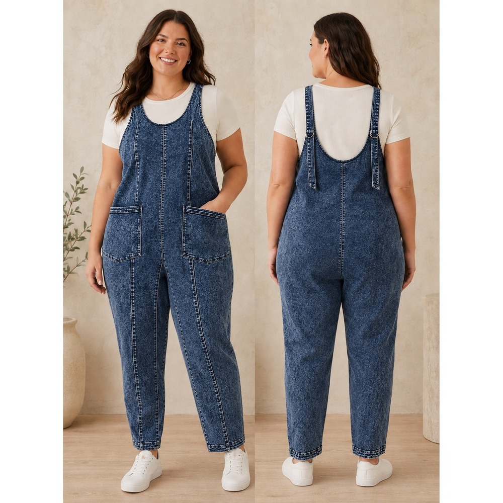 Blakeley Acid Wash Denim Overall Jumpsuit 1X Blue Utility